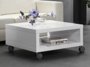 Quadratischer Couchtisch wei� Hochglanz auf Rollen