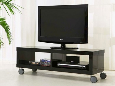 TV Rack Fernsehregal auf Rollen schwarz Hochglanz