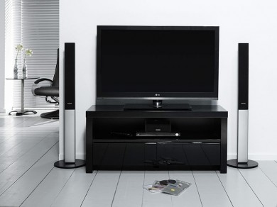 Fernsehregal Rack 2 Ausz�ge Hochglanz Lack schwarz