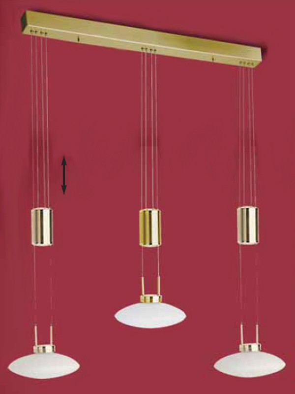 LIS Pendellampe 3flg. Messing Schirme Opalglas Sale
