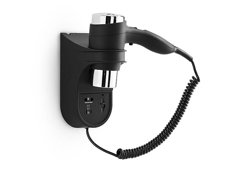 Bad Haartrockner Haarföhn Wandmontage schwarz Hotel