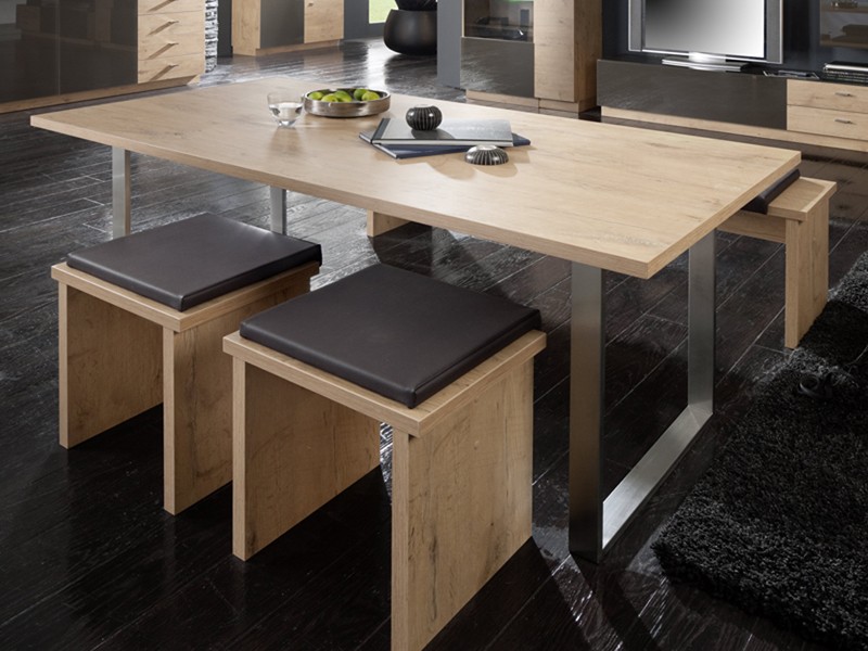 Esstisch eiche sägerau 160x90 gestell 2 stahlbögen matt