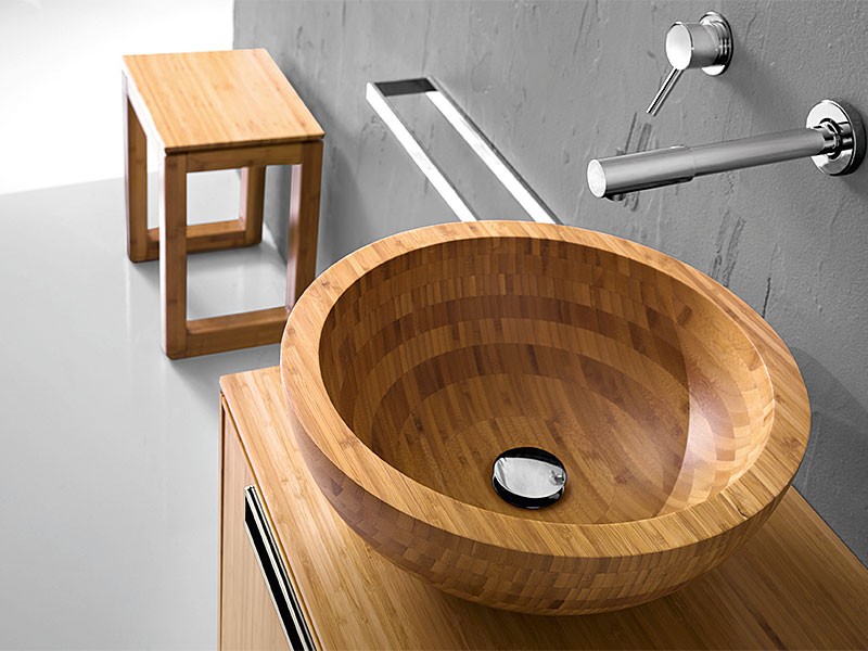 Holzwaschbecken Aufsatzwaschbecken Massivholz natur rund 43cm massiv